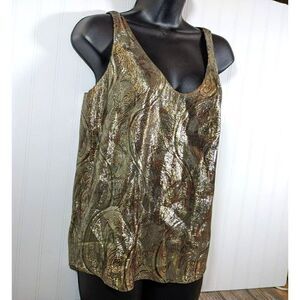 J. Crew Silk Blend Tank Women Metallic Foil Sleeveless Flowy V-Neck Sz 0